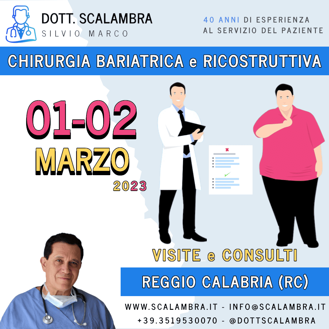 Al momento stai visualizzando Chirurgia Bariatrica e Ricostruttiva a REGGIO CALABRIA (RC) – Marzo 2023 – Visite e Consulti